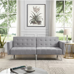 54.33'' Linen Convertible Split-Back Sofa Bed with Adjustable Recline and Stainless Steel Legs - 1 of 4