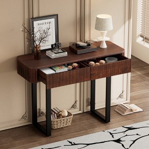 Whisen Modern Solid Wood Fluted Entryway Console Table with Storage, Minimalist Narrow Sofa Table with Metal Legs for Hallway Living Room - 1 of 4