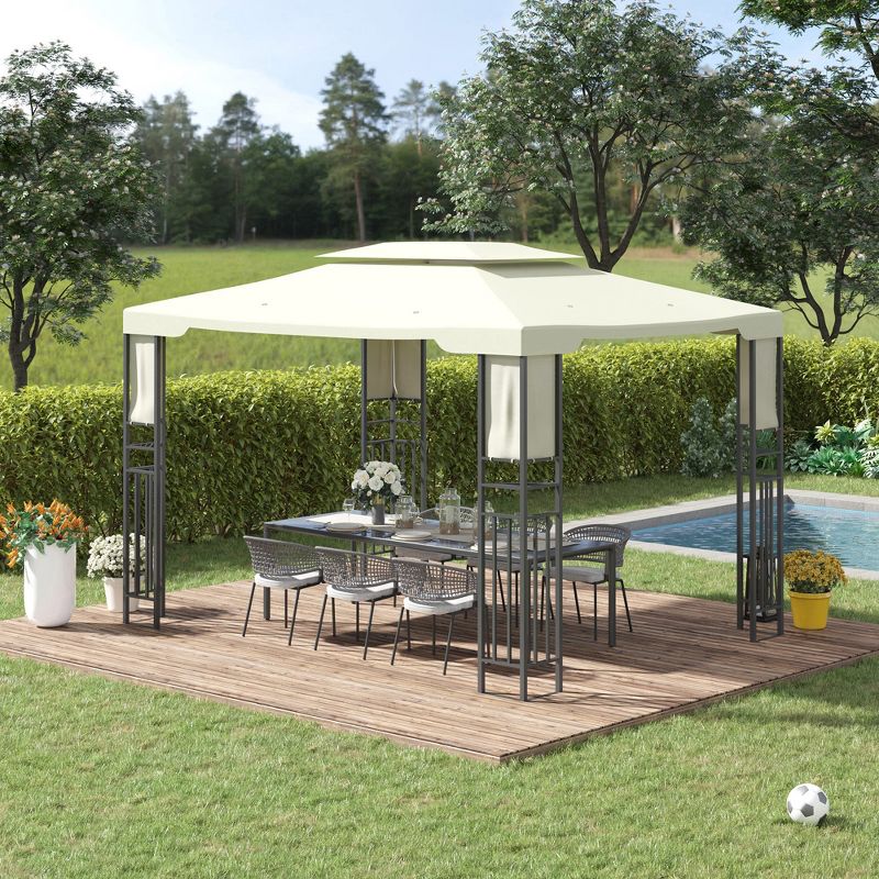 Outsunny 13' x 10' Patio Gazebo Outdoor Canopy Shelter with Double Vented Roof, Storage Shelves, Steel Frame for Lawn, Backyard and Deck, 3 of 7