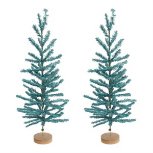 Turquoise Pine Tree Set – 48"H Decorative Paper & Plastic Christmas Trees with Wood Base (Set of 2) by Melrose - 1 of 3