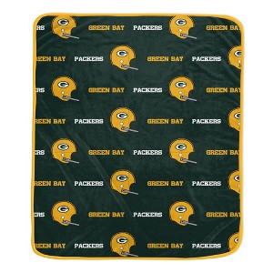 NFL Green Bay Packers Repeat Helmet Wordmark Ultra Soft Blanket - 1 of 3