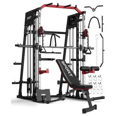 Smith Machine, 2200lbs Power Rack with Smith Bar, Cable Crossover Machine for Home Gym, Multifunctional Smith Machine with LAT Pulldown System