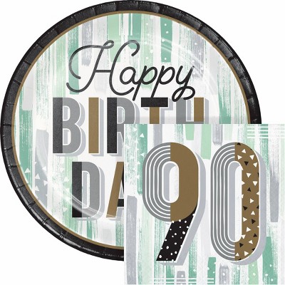 Creative Converting Minted Milestone Chocolate Chip Mint 90th Birthday Plates and Napkins Set 16ct