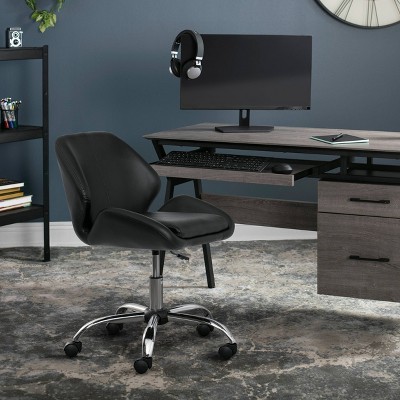 Black Vinyl Swivel Office Task Chair with Chrome Base
