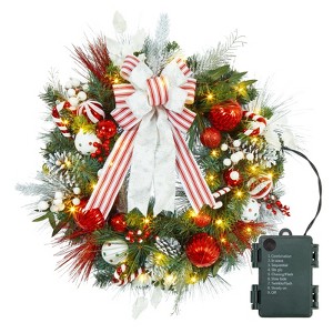 COZONY Pre-Lit Christmas Wreath & Garland Set, Artificial Lighted Decor for Door, Porch and Fireplace - 1 of 4