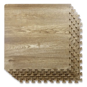 Home Aesthetics 100 SqFt 3/8" EVA Foam Mat Natural Brown Wood Grain Interlocking Mat 2'X2' 25pcs - 1 of 4