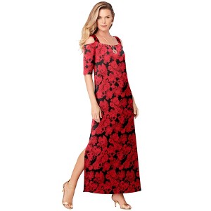 Roaman's Women's Plus Size Petite Ultrasmooth Cold Shoulder Maxi Dress - 1 of 4
