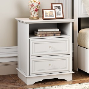 Brafabhome Mid-Century Wood Nightstands with 2 Drawers, Modern Bedside Table with Hidden Drawer and Storage Shelf for Bedroom Living Room - 1 of 4