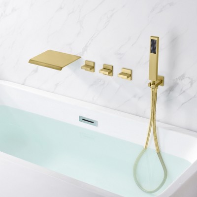 Brushed Gold Wall Mounted Bathtub Faucet with Handheld Shower