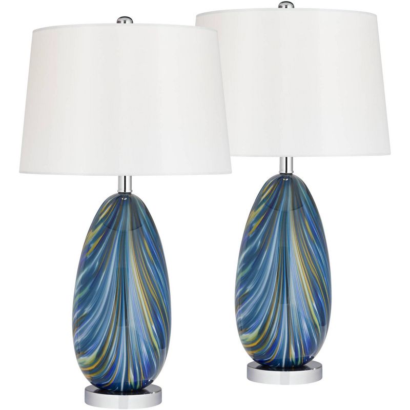 Possini Euro Design Pablo 27" Tall Modern Coastal Table Lamps Set of 2 Blue Art Glass White Shade Living Room Bedroom Bedside (Colors May Vary), 1 of 10