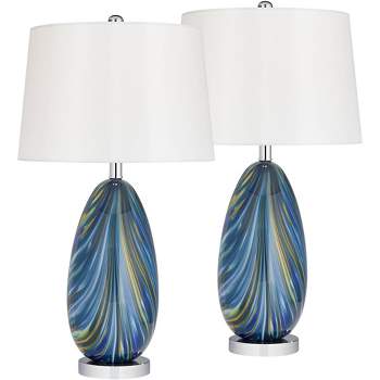 Possini Euro Design Pablo 27" Tall Modern Coastal Table Lamps Set of 2 Blue Art Glass White Shade Living Room Bedroom Bedside (Colors May Vary)