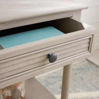 Greige Turned-Leg 22" Wood & Stone Accent Table with Drawer