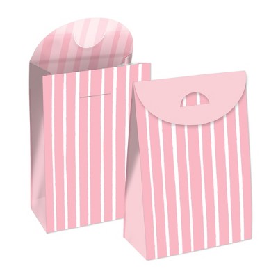 Big Dot of Happiness Pink Stripes - Simple Gift Favor Bags - Party Goodie Boxes - Set of 12