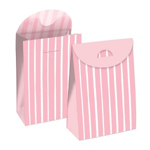 Big Dot of Happiness Pink Stripes - Simple Gift Favor Bags - Party Goodie Boxes - Set of 12 - 1 of 4