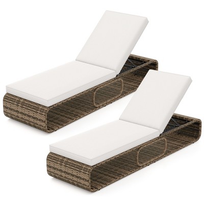 Tangkula Set Of 2 Outdoor Chaise Lounge Chair 7-Position PE Wicker Patio Reclining Sun Lounger with Adjustable Backrest Pool Sunbathing Recliner