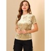 INSPIRE CHIC Women's Velvet Crew Neck Short Sleeve Casual Blouse - 2 of 4