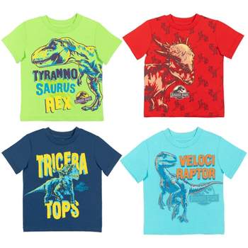 Jurassic World Dinosaur 4 Pack Graphic T-Shirts Red/Green/Blue 