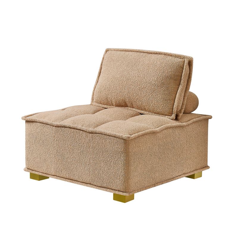 31.5" Barrel Chair Leisure Sofa,Teddy Upholstered Lazy Sofa,Teddy Upholstered Removable Armless Accent Chair Rubberwood Legs and Pillow-Maison Boucle, 5 of 9
