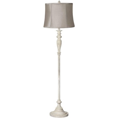 360 Lighting Vintage Shabby Chic Floor Lamp Antique White Taupe Gray Drum Shade for Living Room Reading Bedroom Office