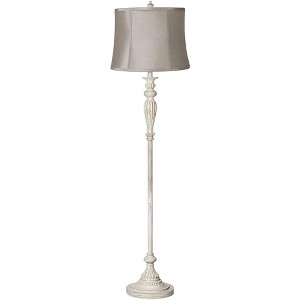 360 Lighting Vintage Shabby Chic Floor Lamp 60" Tall Antique White Washed Taupe Gray Drum Shade for Living Room Reading Bedroom Office - 1 of 4