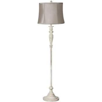 360 Lighting Vintage Shabby Chic Floor Lamp 60" Tall Antique White Washed Taupe Gray Drum Shade for Living Room Reading Bedroom Office
