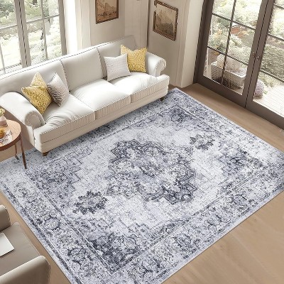 Vintage Rug, Soft Washable Low Pile Carpet for Living Room, Bedroom, Dining Room, Non-Slip Boho Farmhouse Area Rug