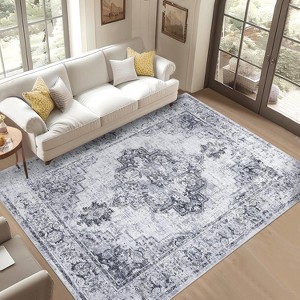 Vintage Rug, Soft Washable Low Pile Carpet for Living Room, Bedroom, Dining Room, Non-Slip Boho Farmhouse Area Rug - 1 of 4