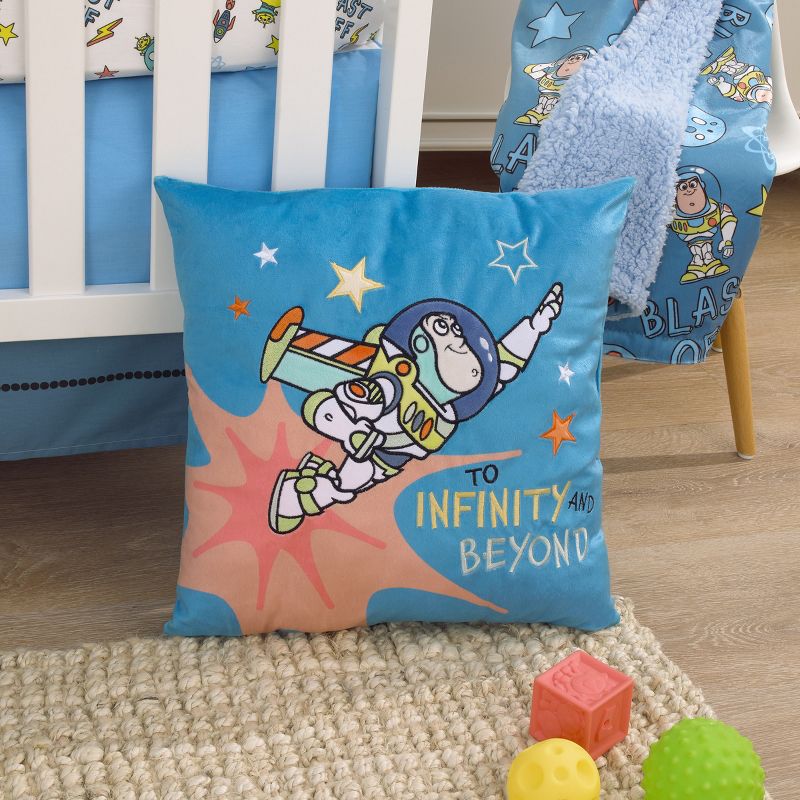 Disney Toy Story Buzz Lightyear Blue, Orange, and Green Blast Off To Infinity and Beyond Plush Decorative Pillow, 4 of 6