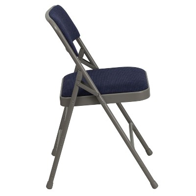 Navy Fabric and Gray Metal Armless Folding Chairs, Set of 2