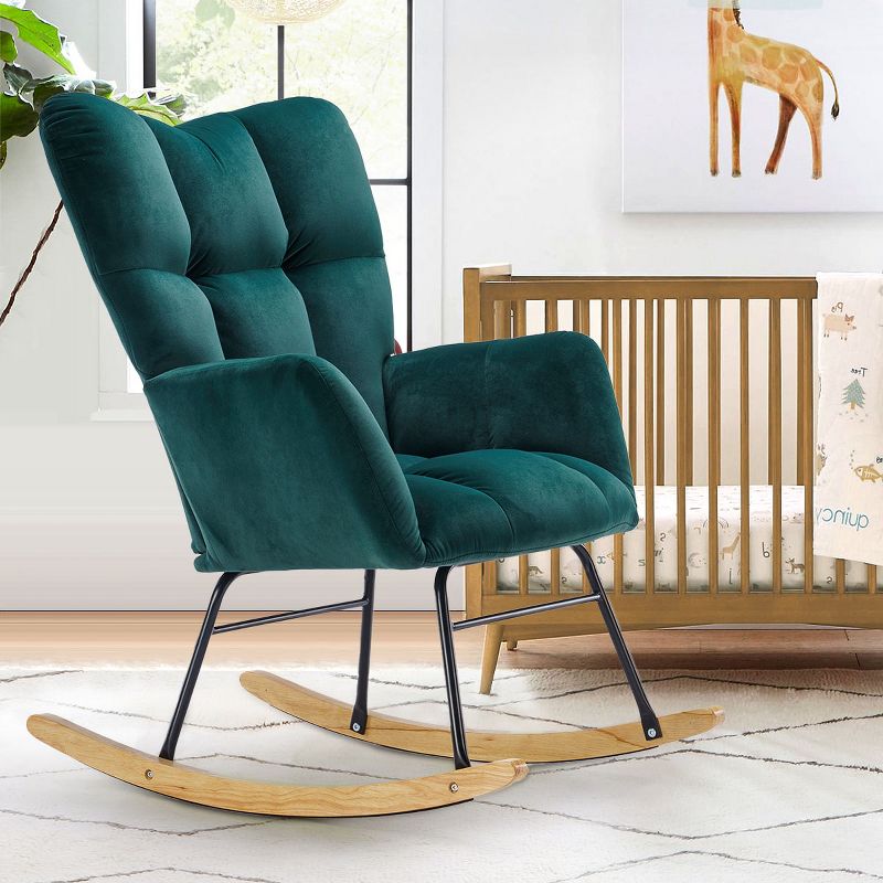 Epping Nursery Rocking Chair,Velvet Upholstered Glider Rocker Rocking Accent Chair,Wingback Rocking Chairs-Maison Boucle, 3 of 11