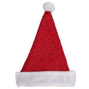 Northlight 17" Red and White Striped Santa Hat With Pom Pom and Cuffed Faux Fur