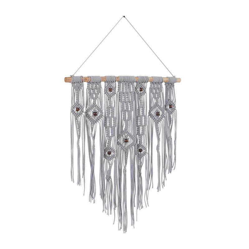 Cotton Macrame Waved Intricately Wall Decor with Beaded Fringe Tassels Gray - Olivia &#38; May, 3 of 6