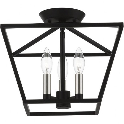 Devone 3-Light Black and Brushed Nickel Semi-Flush Mount