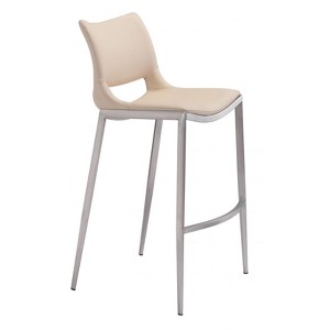 Zuo Modern Ace Barstool Set of 2, 40.9" H, Light Pink Faux Leather, Silver Brushed Stainless Steel, Modern Ergonomic Design - 1 of 4