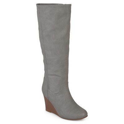 Wide calf wedge sales knee high boots