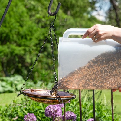Hand-Hammered Copper Hanging Bird Bath Feeder with Iron Chains