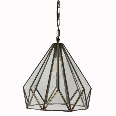 Tabitha Glass and Iron Geometric Pendant Light Brass - Decor Therapy