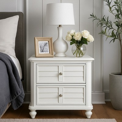Royal Hampton Nightstand, 2 Drawers, Classic Antique White Solid Wood, 28 Inch