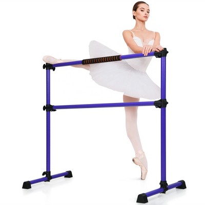 Goplus Double Ballet Barre Bar, Portable 4 FT Freestanding Dancing Bar w/  7” - 46” Adjustable Height