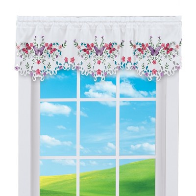 Collections Etc Embroidered Butterfly Garden Scalloped Edge Café Kitchen Curtains