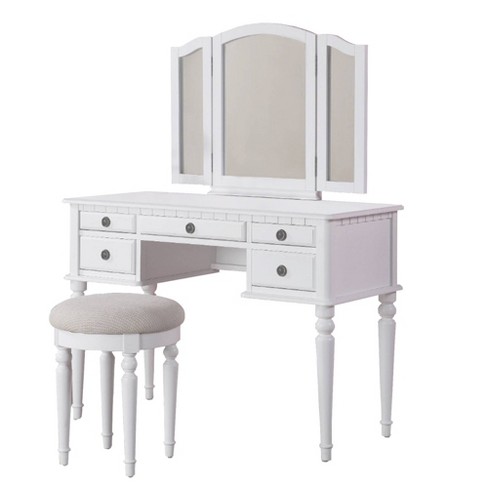 Wooden Vanity Set With Stool White, Vanity And Mirror With Stool