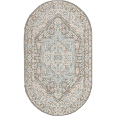 Serene Cottage Cloud Gray Oval Medallion Synthetic Rug