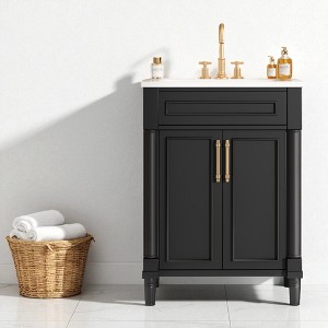 Mshliw 24 Inch Bathroom Vanity with Integrated Ceramic Sink, Freestanding Cabinet with 2 Soft Close Doors and Adjustable Shelf - 1 of 4