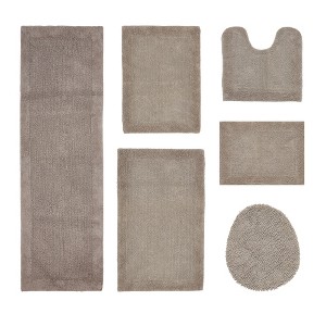 Edge Bath Rug 100% Premium Cotton Ultra-Soft Water Absorbent Tufted Solid Reversible 6 Piece Bathroom Rug Set for Machine Washable Bathmat - 1 of 4