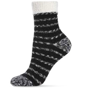 Memoi Subtle Stripe Buttersoft Cozy Lined Cabin Sock Black 9-11 - 1 of 2