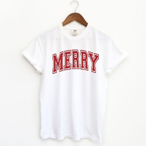Simply Sage Market Women's Merry Varsity Thick Outline Short Sleeve Garment Dyed Tee - 1 of 4