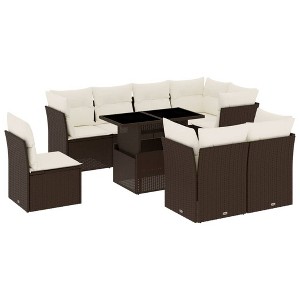 vidaXL 9 Piece Patio Sofa Set with Cushions Brown and Cream Poly Rattan - Without Storage - 1 of 4