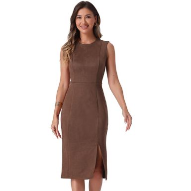 dark brown sheath dress INSPIRE CHIC Women's Faux Suede Sleeveless Crewneck Split Hem Work Large Available Sizes:10 Name:Bp308424 this day dress has Elementasup®/sup Sterile 12–Ply Plain