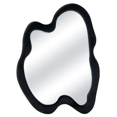 Beautyolove 24 in. W x 32 in. H Irregular Black Flannelette Framed Wall Mirror Asymmetrical Decorative Wall Mirror