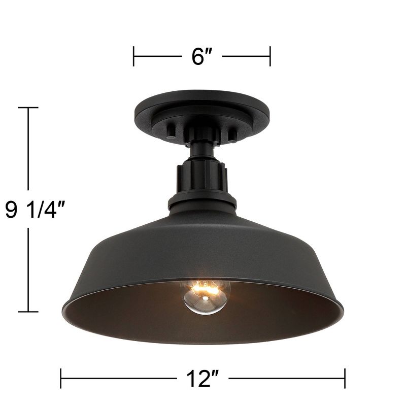 Franklin Iron Works Arnett Rustic Industrial Semi Flush Mount Outdoor Ceiling Light Black 12" Damp Rated for Post Exterior Barn Deck House Porch Yard, 4 of 8